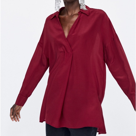 Zara oversized silk blouse top burgundy - Picture 1 of 6